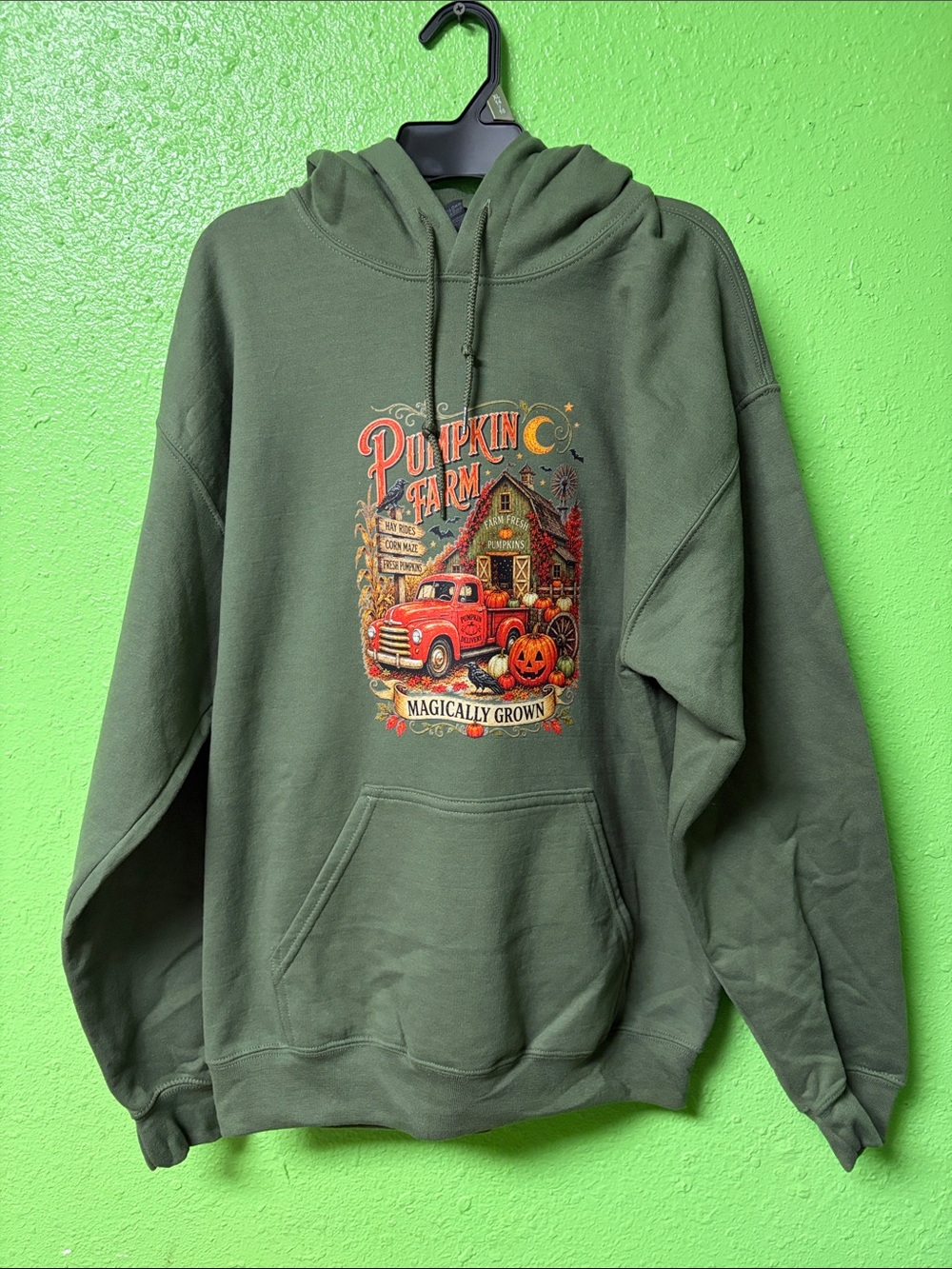 Pumpkin Farm Graphic Hoodie - Olive Green